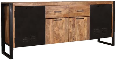 Dressoir mangohout Nora bruin zwart ladekast industrieel 200x85cm duurzaam mango kast
