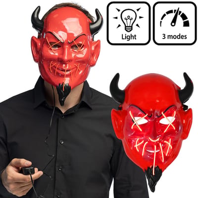 Boland - LED masker Duivel - Volwassenen - Monster - Demoon - Licht met 3 Standen - Cosplay - Halloween - Carnaval - Themafeest - Rave Party
