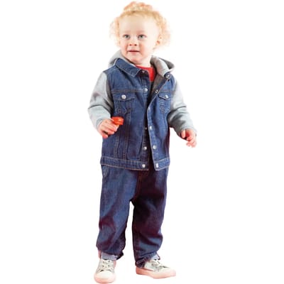 Larkwood Jeansjasje met capuchon voor kinderen LW750 - Blue / Heather Grey - 3/4 Years (3/4 jaar)