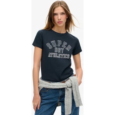 Superdry Athletic Essentials T-shirt met Print en Aansluitende Pasvorm Blauw Grootte: 36