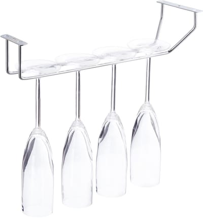 wijnglashouder - rvs look - 4 glazen - bar en keuken - 33,5 cm - zilver