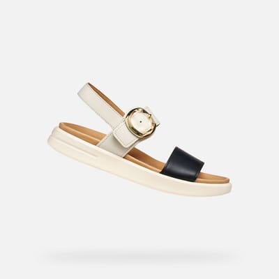 GEOX XAND 2S DAMES Sandalen - LICHTBEIGE/ZWART - Maat 38