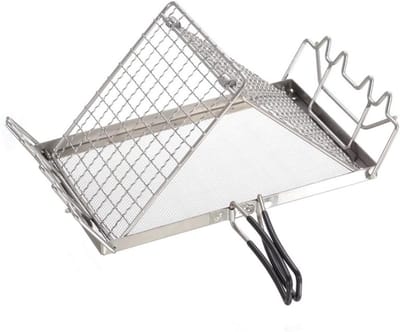 Opvouwbare Broodrooster - Kampeer Accessoire - Buiten Koken - Roestvrij Staal - 25.5 cm - Zilverkleurig