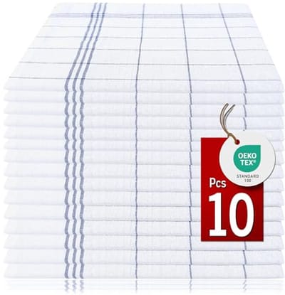 Set van 10 Super Absorberende Katoenen Theedoeken - Oeko-Tex Gecertificeerd - Hanger - Keukenhanddoeken 50x70 cm - Blauw