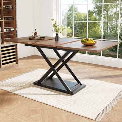 DESMIU Eettafel Uitbreidbaar Met Tafelblad Van 120 Tot 160 Cm Voor Keuken En Woonkamer Van MDF En Metaal Walnoot Zwart 120x80x75 Cm