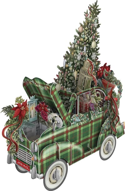 3D-Pop Up Wenskaart Tartan Christmas Car - Laser gesneden kerstkaart