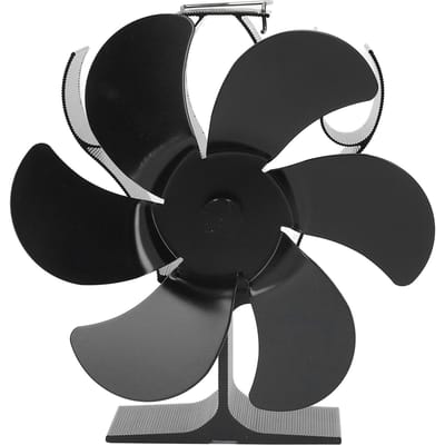 6-bladige kachelventilator met warmte-aandrijving, hoge temperatuurbestendigheid en zelfstartende houtkachel black
