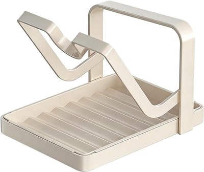 Pannenhouder Keuken - Deksel organizer - Aanrecht opruimen - Met lepelhouder - 16.5 cm hoog - Melkwit