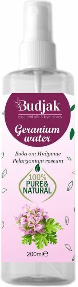 Biologische Bloemenwater van Geranium - Pelargonium graveolens - droge en geïrriteerde huid - breekbaar haar 200 ml.
