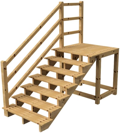 MILANO buitentrap 7 treden H122 cm - bordes L116 x B120 cm - trapleuning links - bordesleuning links
