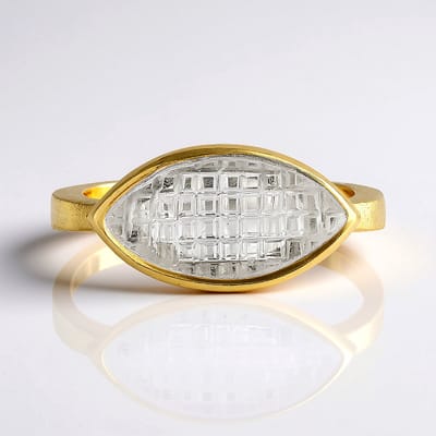 Cavill - Zilveren ring verguld - 925 Sterling Zilver - Witte kwarts 2,74 ct - Fancy Marquise slijpsel - Statement ring elegant