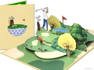 Popcards pop-up kaart – Golf Golfclub Golfen Golfprijs Hole in One Pensioen Sarah Abraham pop-up kaart 3D wenskaart