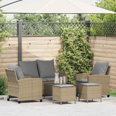 vidaXL - 6-delige - Loungeset - met - kussens - poly - rattan - beige