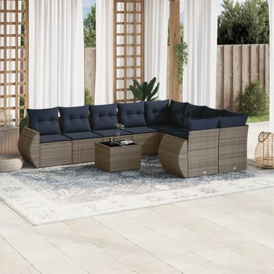 vidaXL - 10-delige - tuinbankset - met - kussens, - grijs - polyrotan