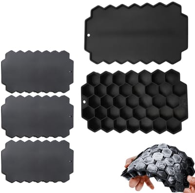 Honeycomb ijsblokjes - ijsblokjesvorm - ijsblokjesmakers - siliconen - met deksel - 4 Stuks - BPA Vrij