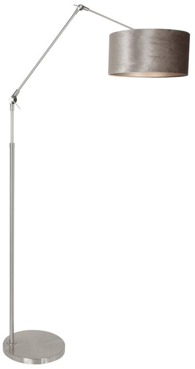 Vloerlamp Prestige Chic 8104ST - Staalkleurig met zilver velours kap, modern stijl, metaal en textiel, 220 cm snoer, draaibaar en kantelbaar, Steinhauer