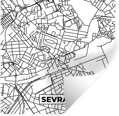 Muurstickers - Sticker Folie - Plattegrond - Kaart - Frankrijk - Stadskaart - Sevran - Zwart wit - 100x100 cm - Plakfolie - Muurstickers Kinderkamer - Zelfklevend Behang XXL - Zelfklevend behangpapier - Stickerfolie