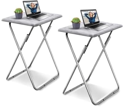 Vouwbijzettafel Set van 2 - Inklapbare Tafel voor Balkon, Tuin en Huiskamer - Wit Marmer - Compact Ontwerp (37 x 47 x 66)