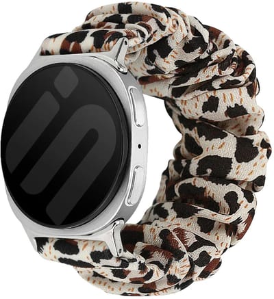 Strap-it Scrunchie Nylon bandje geschikt voor Samsung Galaxy Watch 9 (40/44mm) / Watch 8 (40/44mm) / 8 Classic (46mm) – Comfortabel, Zacht, Verstelbaar – Luipaardprint