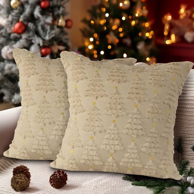 Dailygoods- Kussenhoezen Set van 2 - Kerstdecoratie - Sierkussenhoezen 45x45 - Pluche Stof - Zacht en Kindvriendelijk - Ster/Kerstboom Patroon - Sierkussen