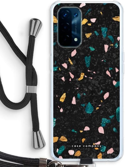 Case Company® - Hoesje met koord geschikt voor Oppo A74 5G hoesje met Koord - Terrazzo N°10 - Telefoonhoesje met Zwart Koord - Bescherming aan alle Kanten en Over de Schermrand