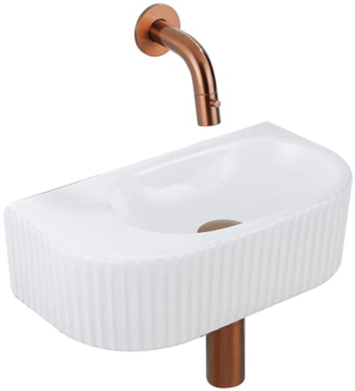 QeramiQ Fuente fonteinset – halfrond – 40x21.5x12 cm – keramiek wit glans – zonder kraangat – geribbeld
