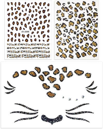 Dailygoods- Tattoostickers Luipaardpatroon - Set van 3 - Make-up Stickers - Nail Art Stickers - Feest/Carnaval/Halloween - PET Materiaal - Body Art