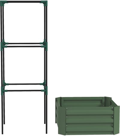 Wishdor - Verhoogde Plantenbak Met Klimrek - Open Bodem Met Drainage - Staal - Groen - 61 X 61 X 140 Cm