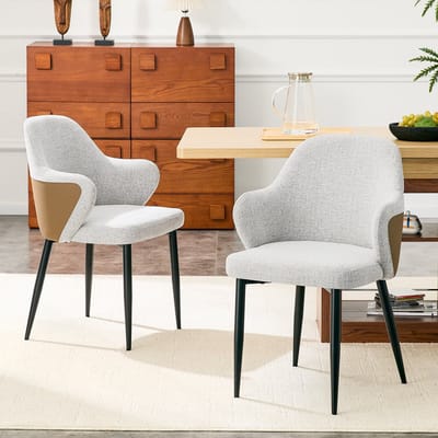 Eetkamerstoel - Eetkamerstoelen - Moderne Keukenstoel - Gestoffeerde Stoel voor Eetkamer en Woonkamer - Metalen Poten - Hoogte 83 cm - Stoffen - Lichtgrij