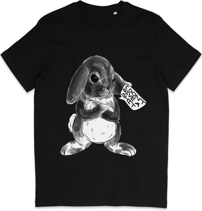 Grappig T Shirt Heren Dames - Konijn en Tekst Quote: I Don't Give a Shit - Zwart - XS