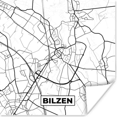 Poster Zwart Wit – België – Plattegrond – Stadskaart – Kaart – Bilzen - 100x100 cm XXL