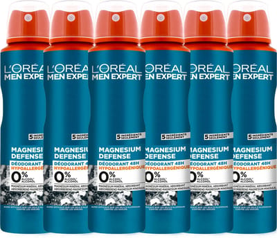 L'Oréal Paris Men Expert Magnesium Defense Deodorant 48H - 150ml - Deodorant Spray - 6 stuks voordeelverpakking