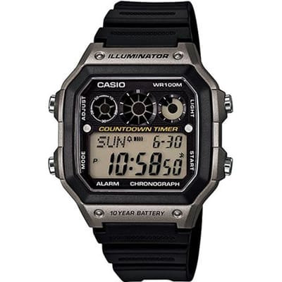 Casio Standaard Serie Klassiek Retro Vierkant Tien Jaar Batterij Waterdicht Kwarts Uurwerk Hars Band Horloge Heren horloges Zwart AE-1300WH-8A Regular Box,Black black