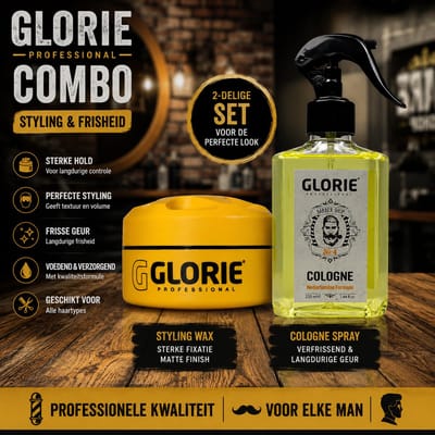 Glorie Professional Styling Wax & Barber Cologne Set – 2-Delige set – Matte Finish Wax + Cologne Spray 220 ml – Voor Mannen