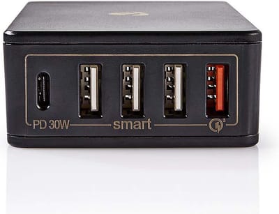 Nedis Oplader - 2x 3,0 A / 3x 2,4 A - Outputs: 5 - Poorttype: 1x USB-C / 4x USB-A - Geen Kabel Inbegrepen - 63 W - Automatische voltage selectie