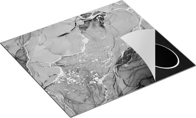 Chefcare Inductie Beschermer Abstracte Luxe Kunst van Marmer- Zwart Wit - 60x50 cm - Afdekplaat Inductie - Kookplaat Beschermer - Inductie Mat