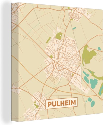 Canvas Schilderij Pulheim - Stadskaart - Kaart - Vintage - Plattegrond - 20x20 cm - Wanddecoratie