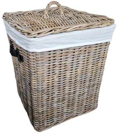 Rieten Wasmand Groot 50cm | Deksel & Linnen Voering | Zwarte Leren Handgrepen | Handgemaakt Indonesië