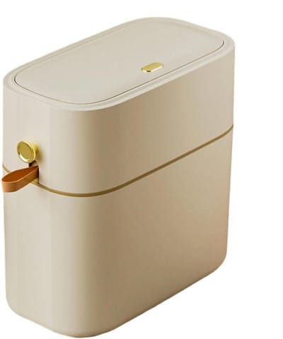 Afvalemmer met deksel - Prullenbak smal - Ruimte besparen - Geurafsluitend deksel - 8 liter - Geel Beige