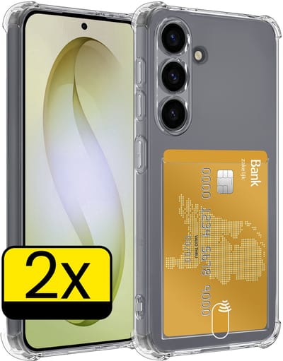 Hoesje - 2 Stuks - Geschikt voor Samsung Galaxy S26 - Met Pashouder en Kaarthouder - Telefoon Hoes Shockproof - Siliconen Case - Back Cover - Shock Proof - Pasjes Houder - Telefoonhoesjes - Transparant