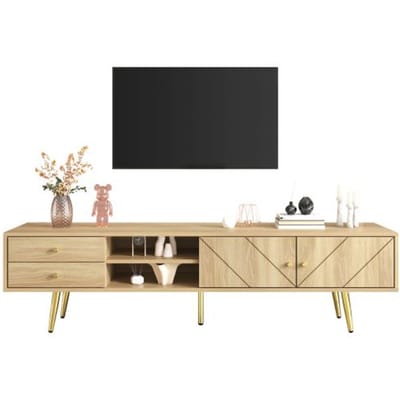 TV-kast 160 cm met gouden poten, twee lades en deuren met uniek design