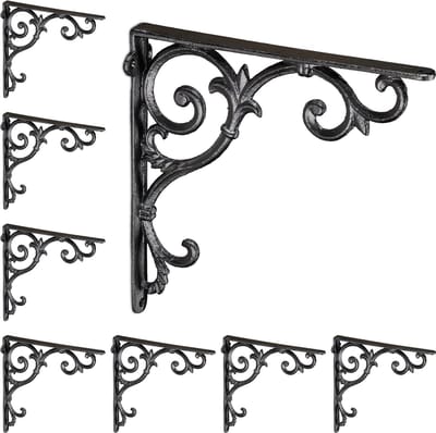 8x plankdrager antiek - set - schapdragers - plankendragers - gietijzer - zwart