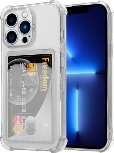 ShieldCase telefoonhoesje geschikt voor Apple iPhone 13 Pro TPU hoesje met pasjeshouder - transparant - Siliconen hoesje - Shockproof case hoesje pashouder - Backcover case pasjeshouder - Transparant