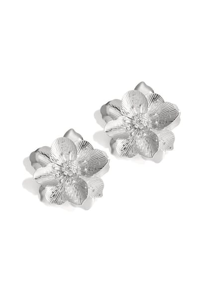 Big luxe flower earrings - oorknoppen bloem - zilver
