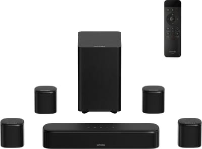 ULTIMEA Aura serie 7.1-kanaals soundbar met 4 surroundluidsprekers, subwoofer, app-bediening, Bluetooth 6.0, HDMI/OPT/AUX, 350 W, Zwart