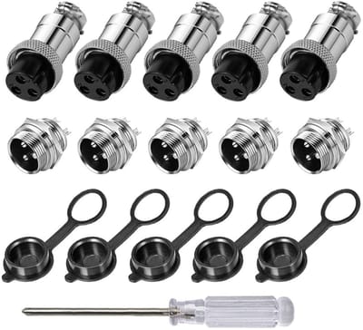 Dailygoody - 3-polige GX16 Aviation stekker - Luchtvaartstekker set - Metalen kabelverbinder - Zilver en zwart - Rubberdoppen - 5A mannelijke en vrouw