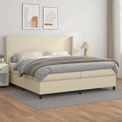 vidaXL - Boxspring - met - matras - kunstleer - crèmekleurig - 200x200 - cm