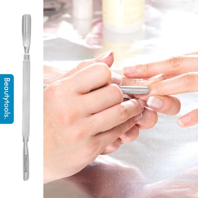 BeautyTools Bokkepootje - Voor het Achteruit Duwen van Nagelriemen - Dubbelzijdig - Ronde Handgreep - INOX (13.5 cm) (NP-0317)