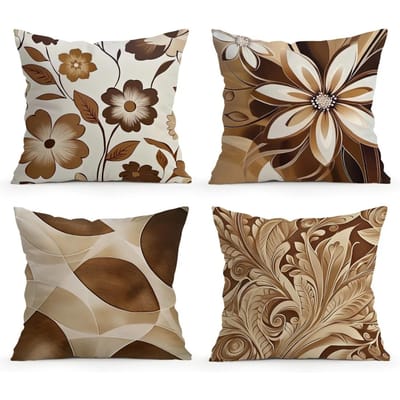 Bruine Bloemen Kussen Kussensloop Bedrukt Polyester 45x45cm Sierkussenhoes Decoratieve Bank Kussenhoes Huisdecoratie 45x45cm