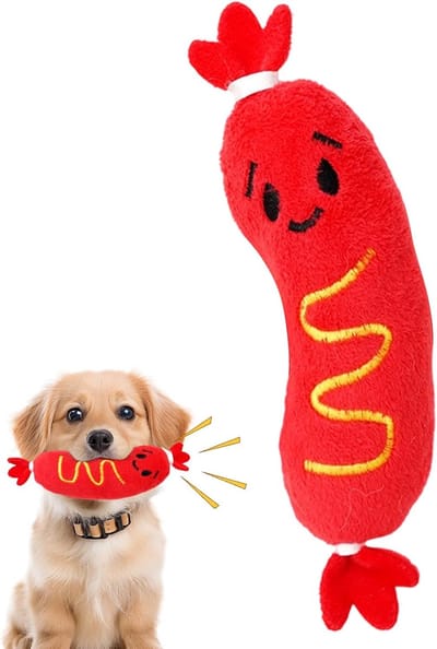 Hondenspeeltje Piepend - Hondenknuffel Kauwspeelgoed - Interactief Spel - Leuke Hotdog Vorm - 21 cm - Meerdere Kleuren